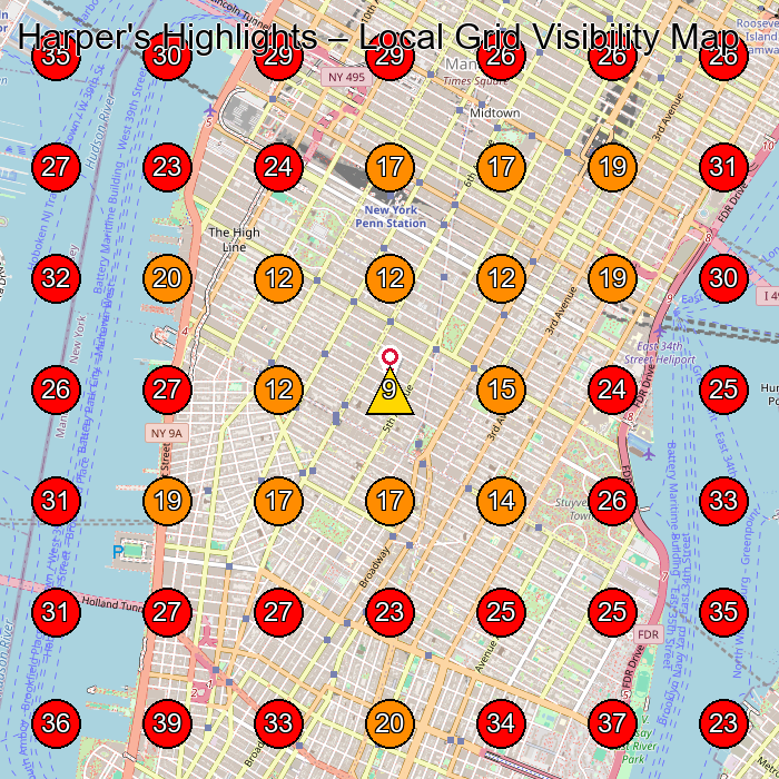 Harper's Highlights GeoGrid visibility map for Hair Salon in New York